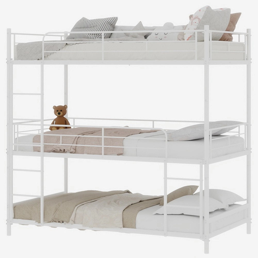 Letto a Castello Triplo con Scala e Ringhiera ¨C MINIMAL ¨C Legno, per Bambini e Adulti