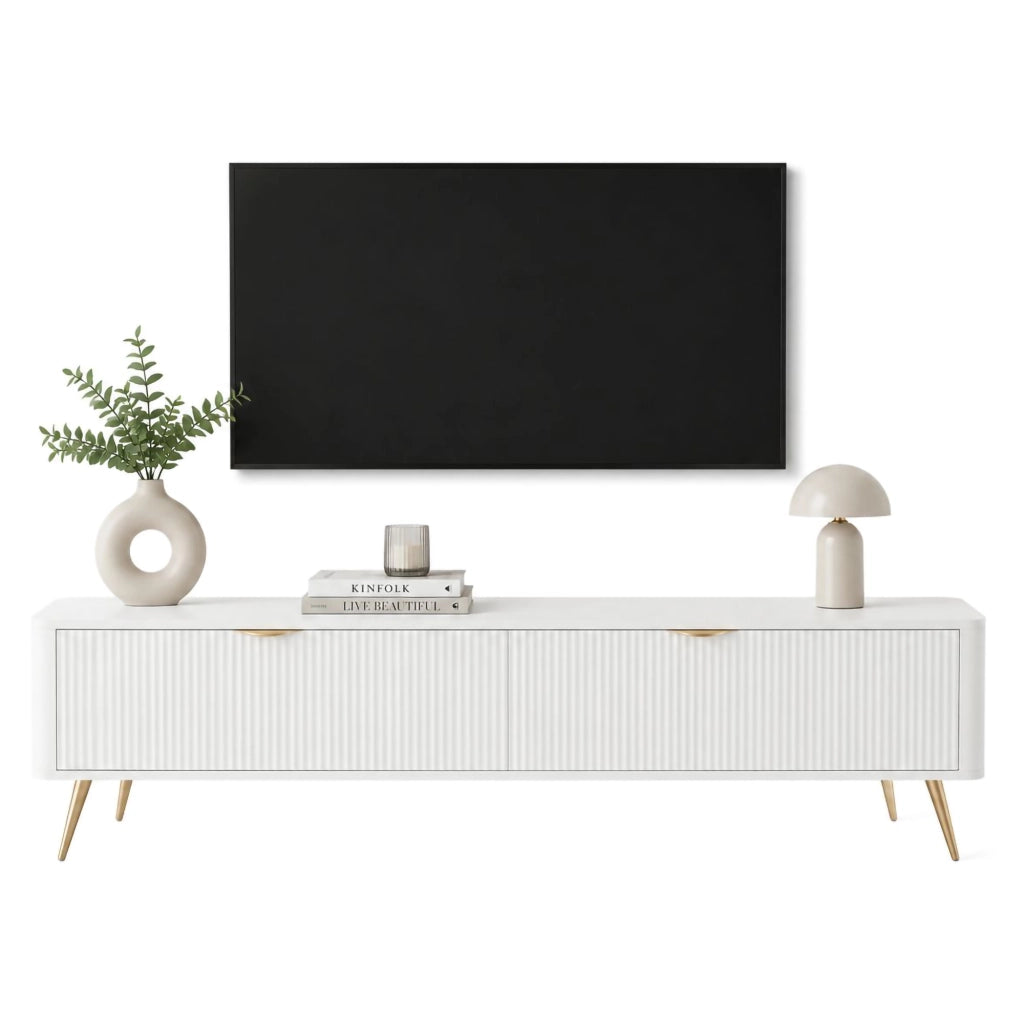 Kala, Mobile Porta tv 2 Ripiani, 200x38x51h cm Bianco