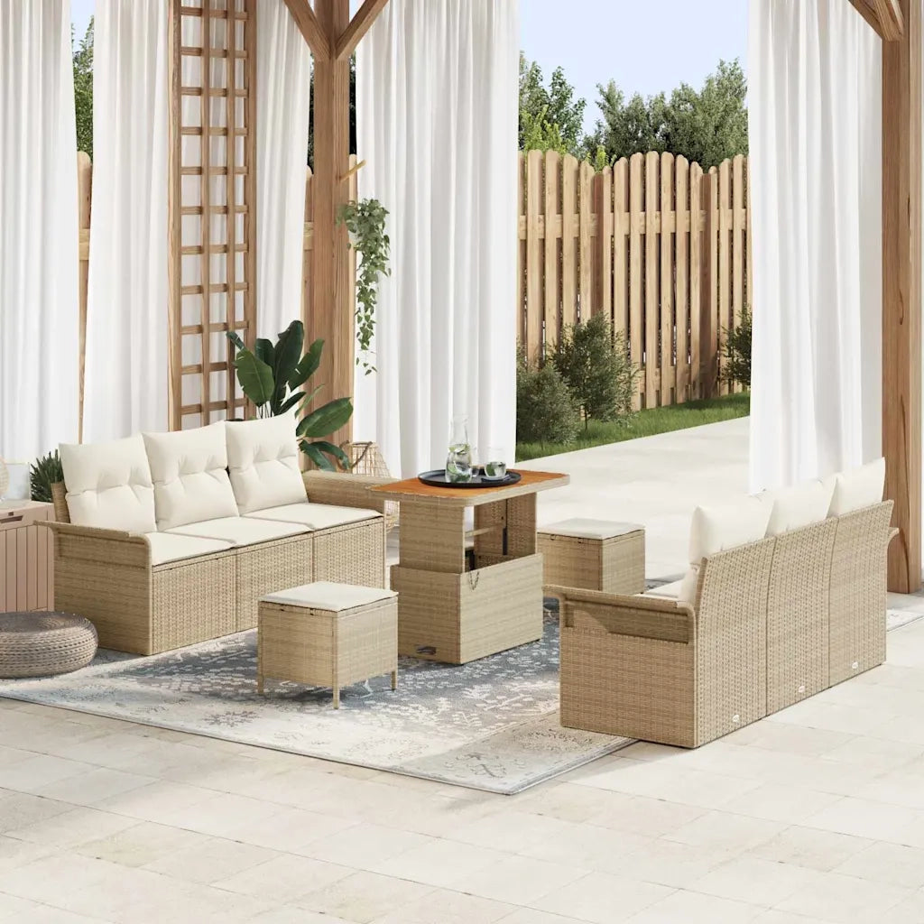 Set Divano da Giardino con cuscino 9 pcs Beige e Crema 3364041