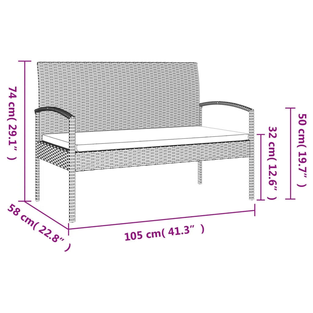 Panca da Giardino con Cuscino Nera 105 cm in Polyrattan 362168