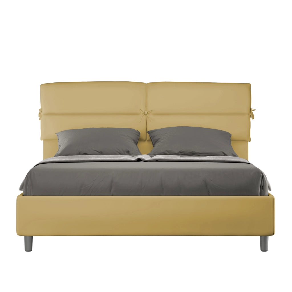 BS COM Letto matrimoniale senza rete imbottito 160x190 microfibra ocra