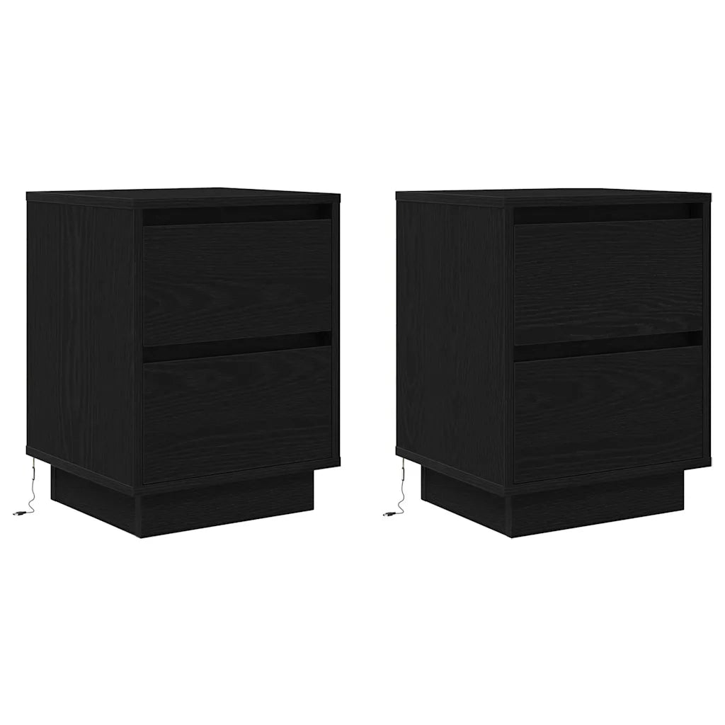 Comodini con Luci LED 2 pz Nero 38x34x50 cm 861286