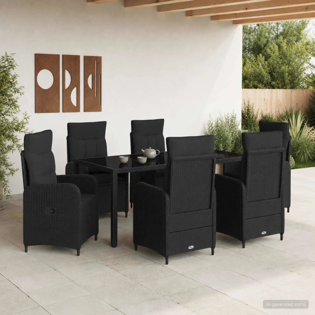 Set da pranzo per esterni 7 pz Nero polyrattan 3422304