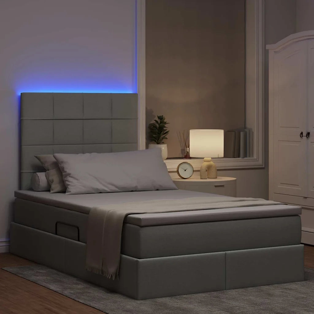 Letto con contenitore e LED con led Grigio chiaro 120 x 190 cm 3372402