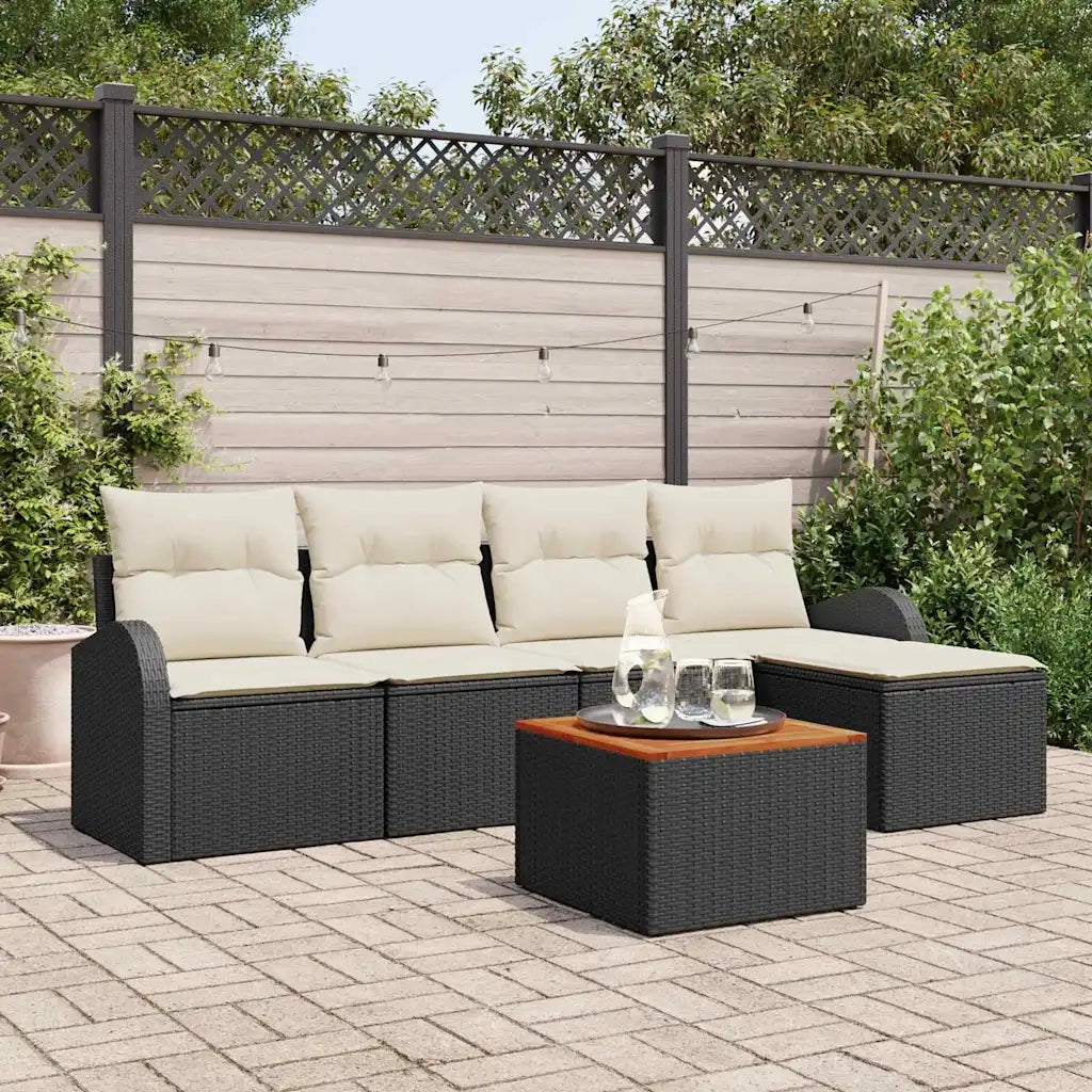 Set Divano da Giardino con cuscino 6 pcs Nero polyrattan 3347565