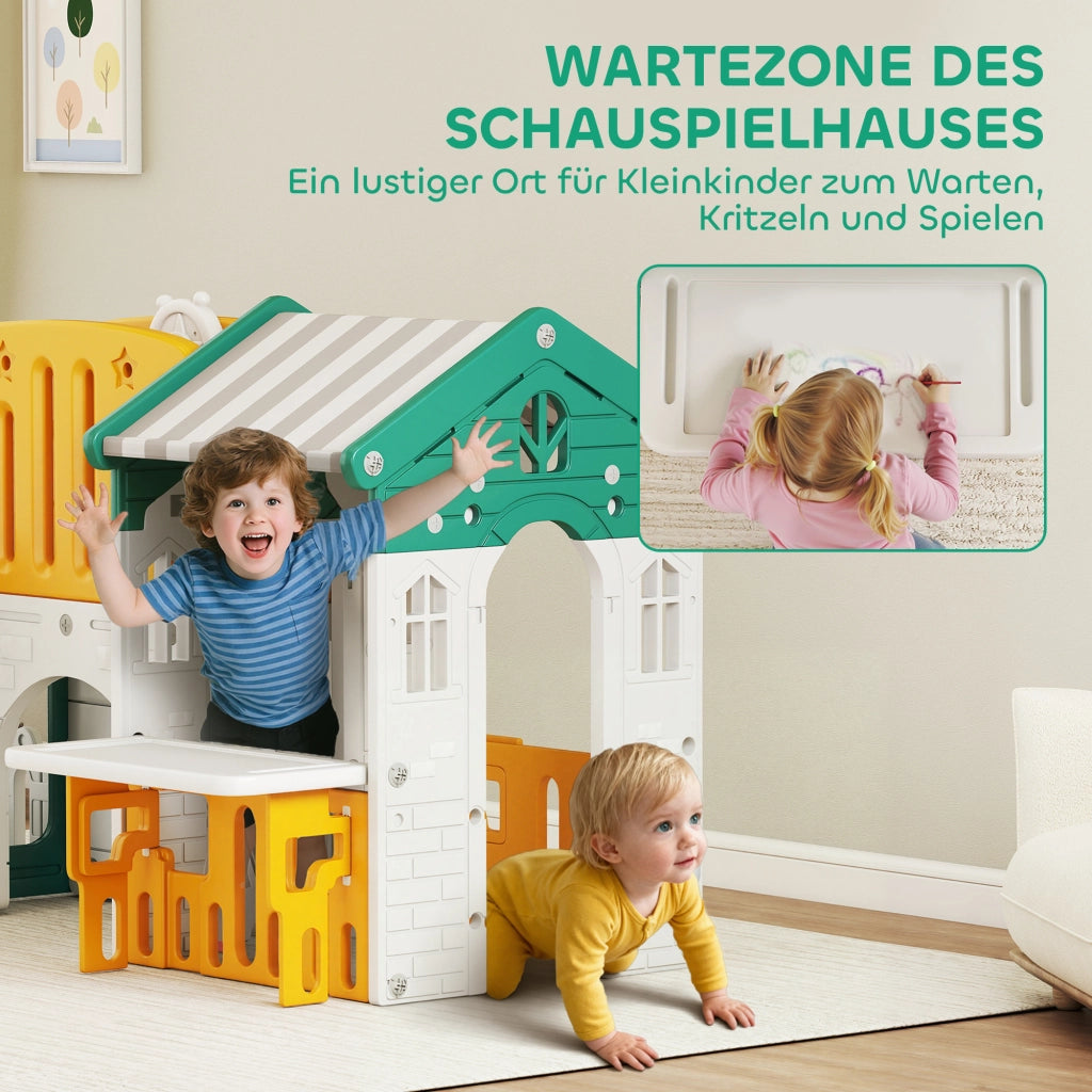 Casetta per Bambini con Scivolo e Tappeto ¨C Minimal ¨C Giallo e Verde