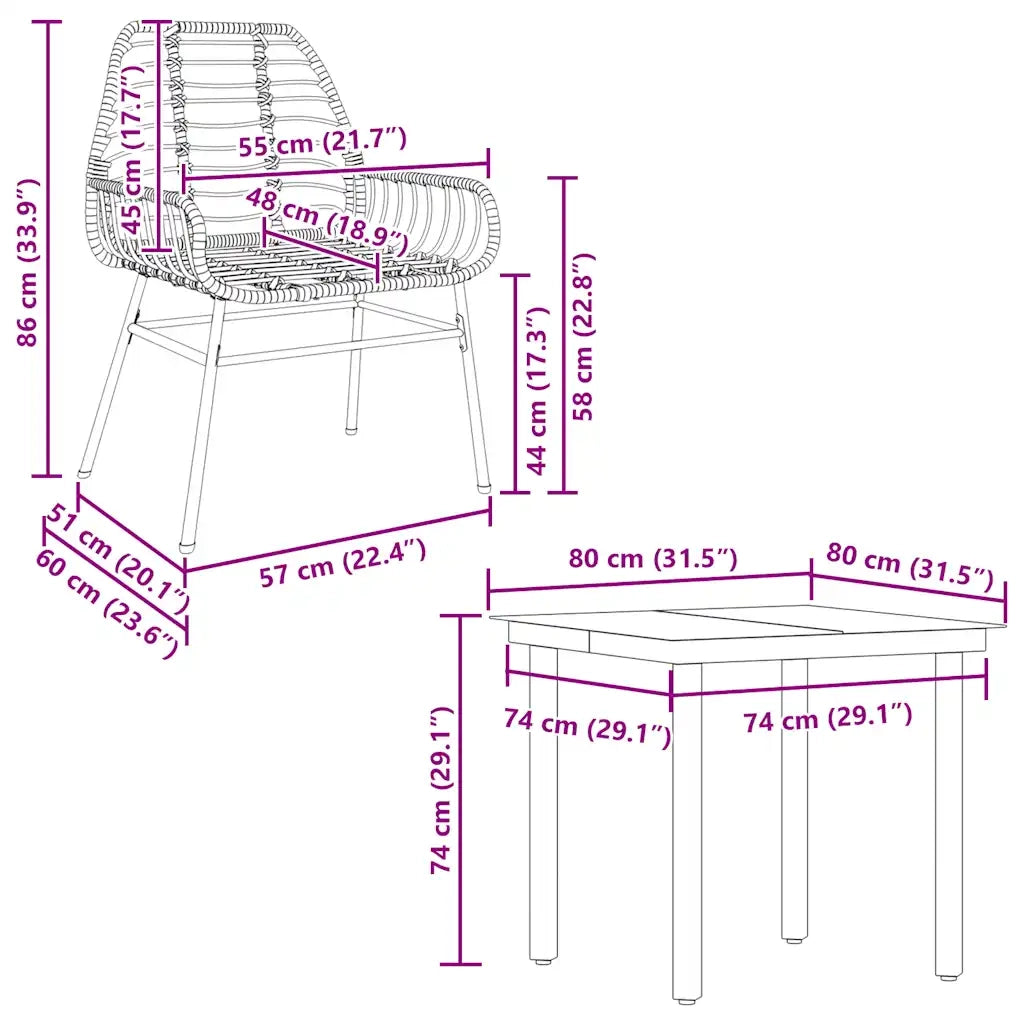 Set da Pranzo da Giardino 5pz Polyrattan Vetro 3334542