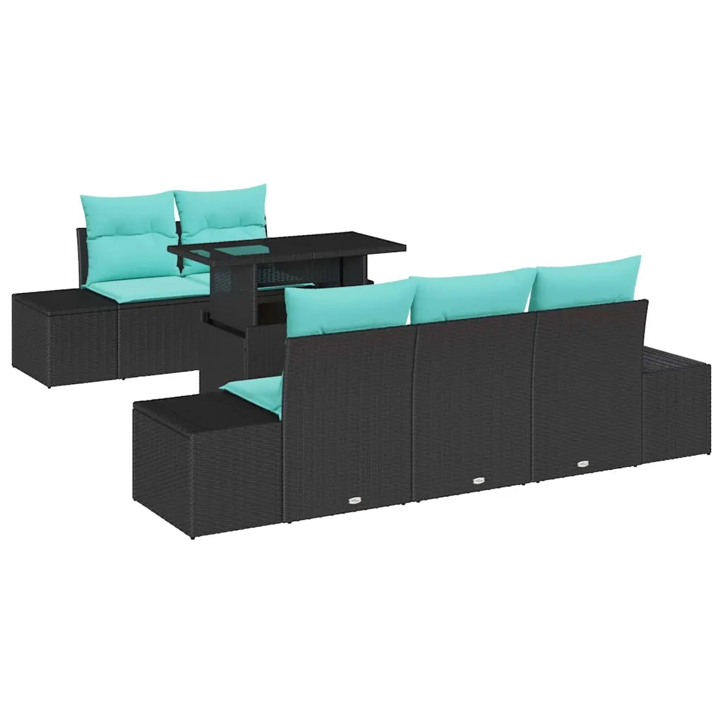 Set Divano da Giardino 6 pz 5-Numero di posti Nero e Turchese 3357839
