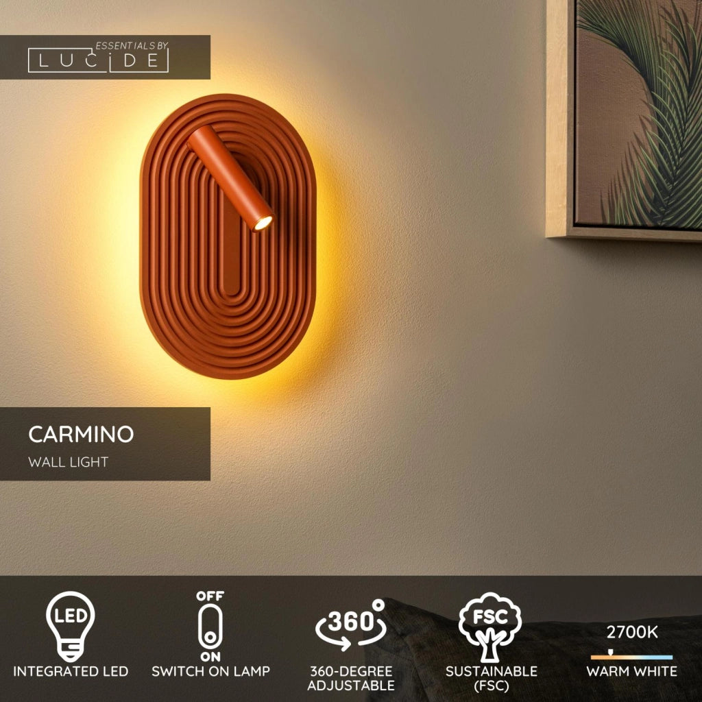 Applique LED CARMINO 1 luce rame legno Lucide