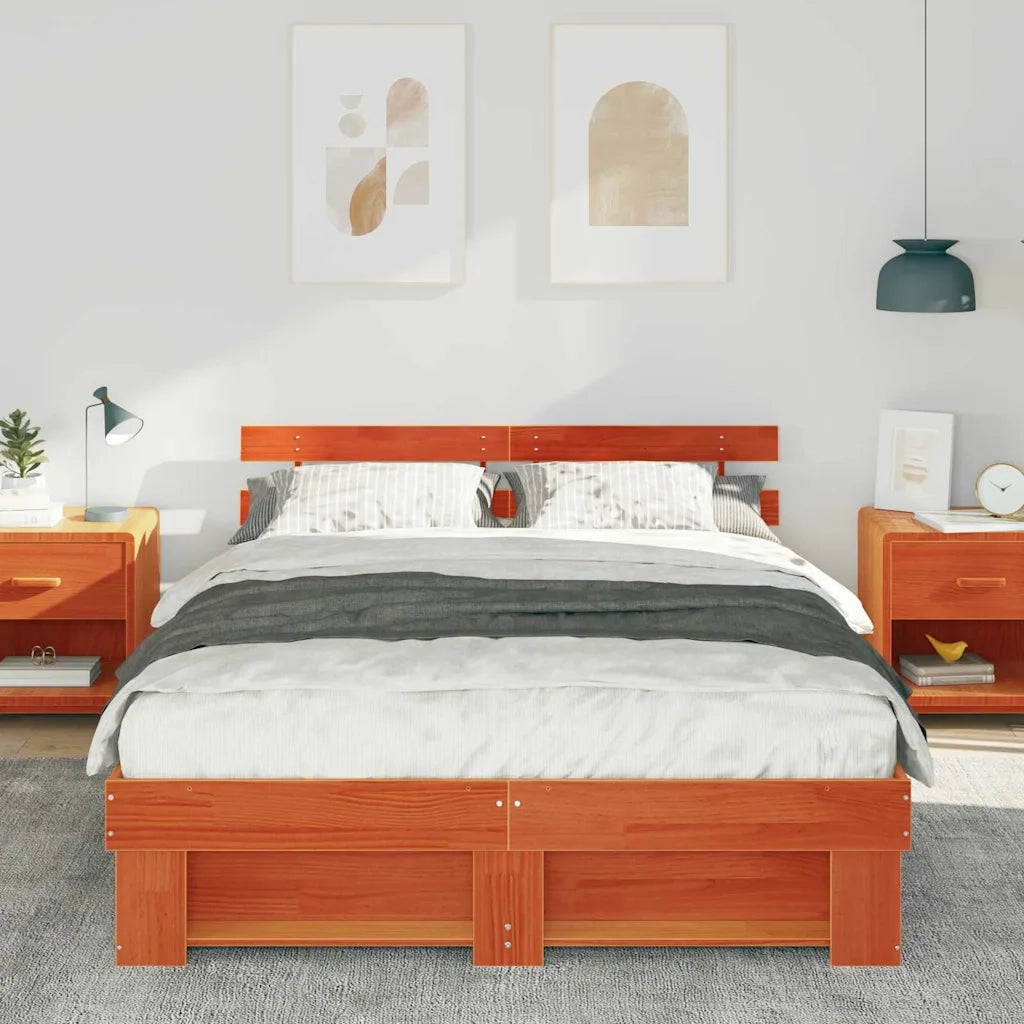 Letto matrimoniale | Letto per adulti | Struttura del letto Marrone cerato 160 x 200 cm Pino massello