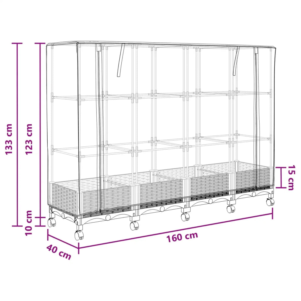 Vaso da Giardino con Copertura per Serra e Ruote 3 pz PP 3423064