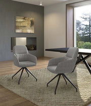 Sedia da pranzo girevole Gaia design moderno a conchiglia con rivestimento in tessuto grigio chiaro e struttura in metallo nero - OM