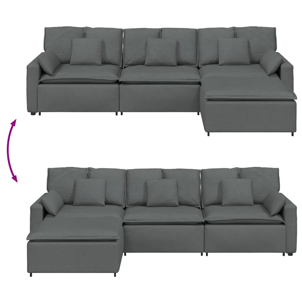 Divano Modulare con Poggiapiedi e Cuscini Grigio Scuro 3321058