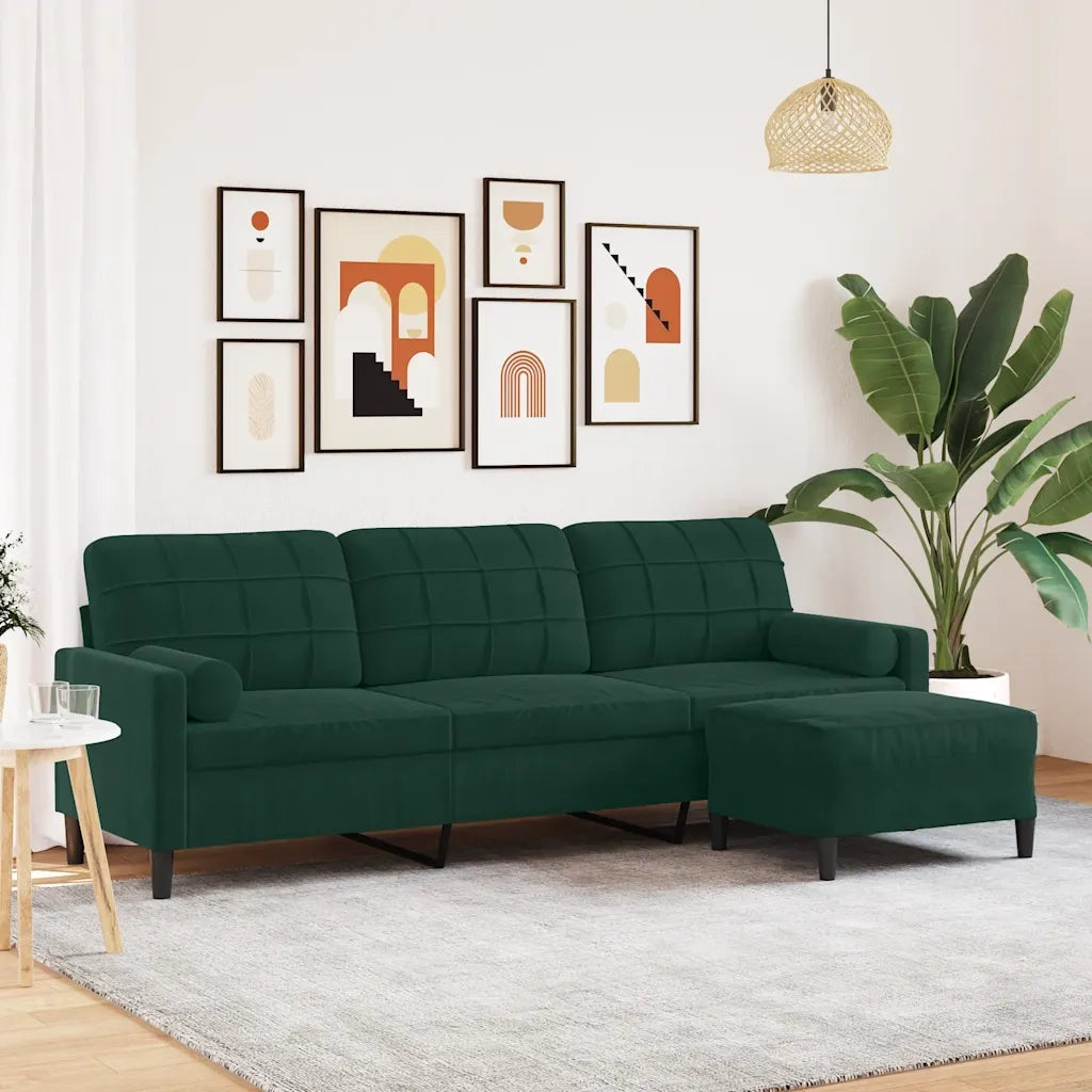 Divano a 3 Posti con Poggiapiedi Verde scuro 210cm in Velluto 3278279