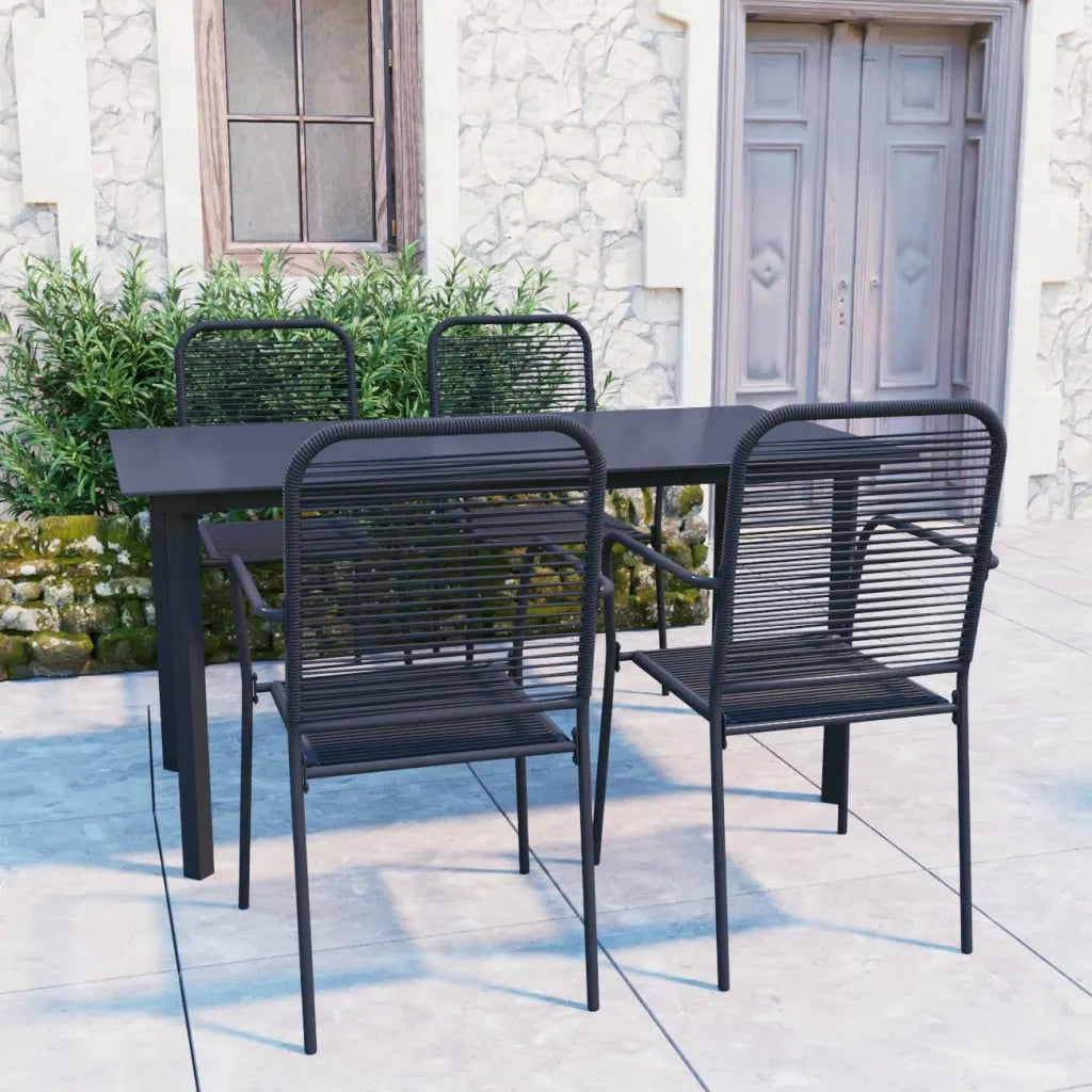 Set da Pranzo da Giardino 5 pz Nero in Vetro e Acciaio
