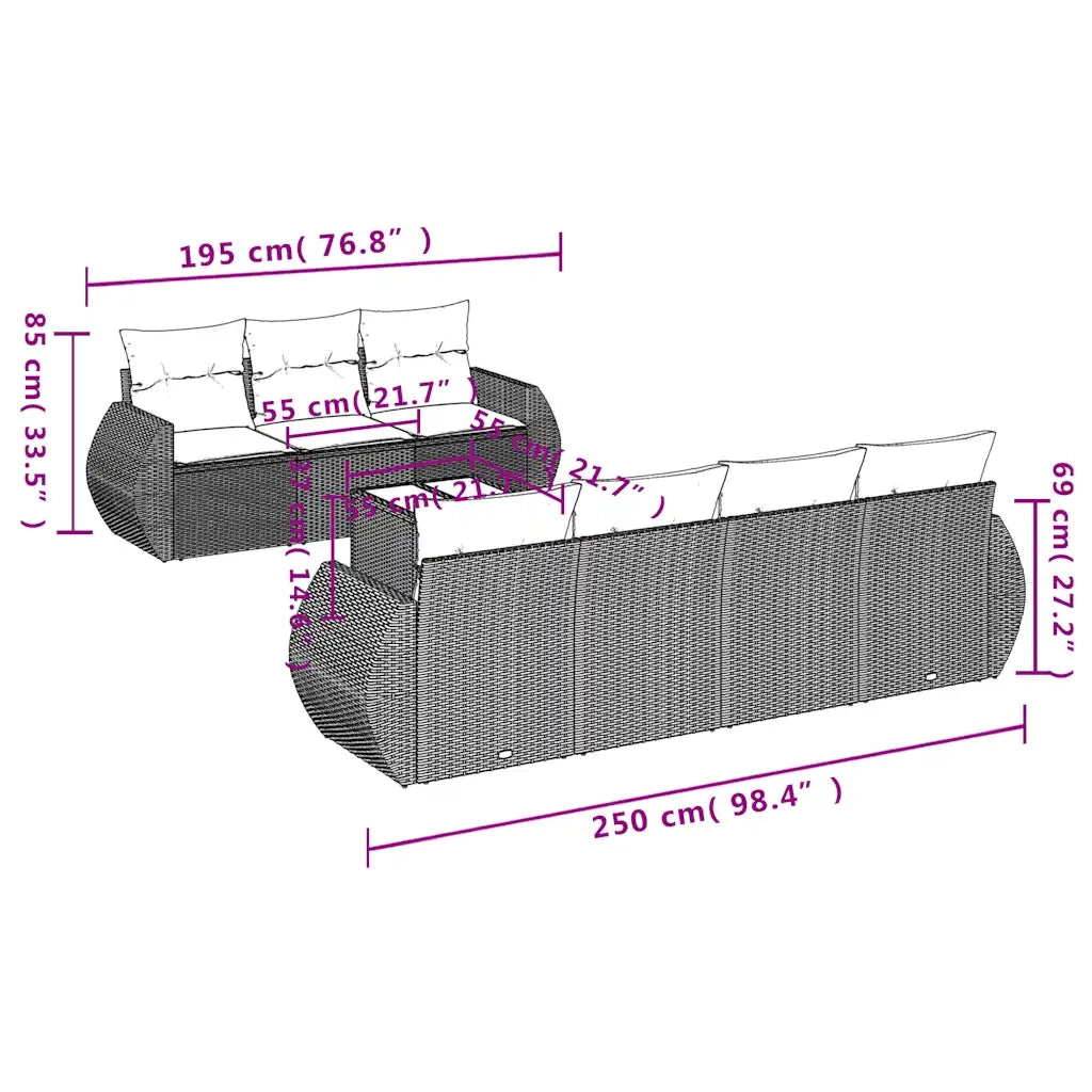 Set Divani da Giardino 8 pz con Cuscini Marrone in Polyrattan 3253470