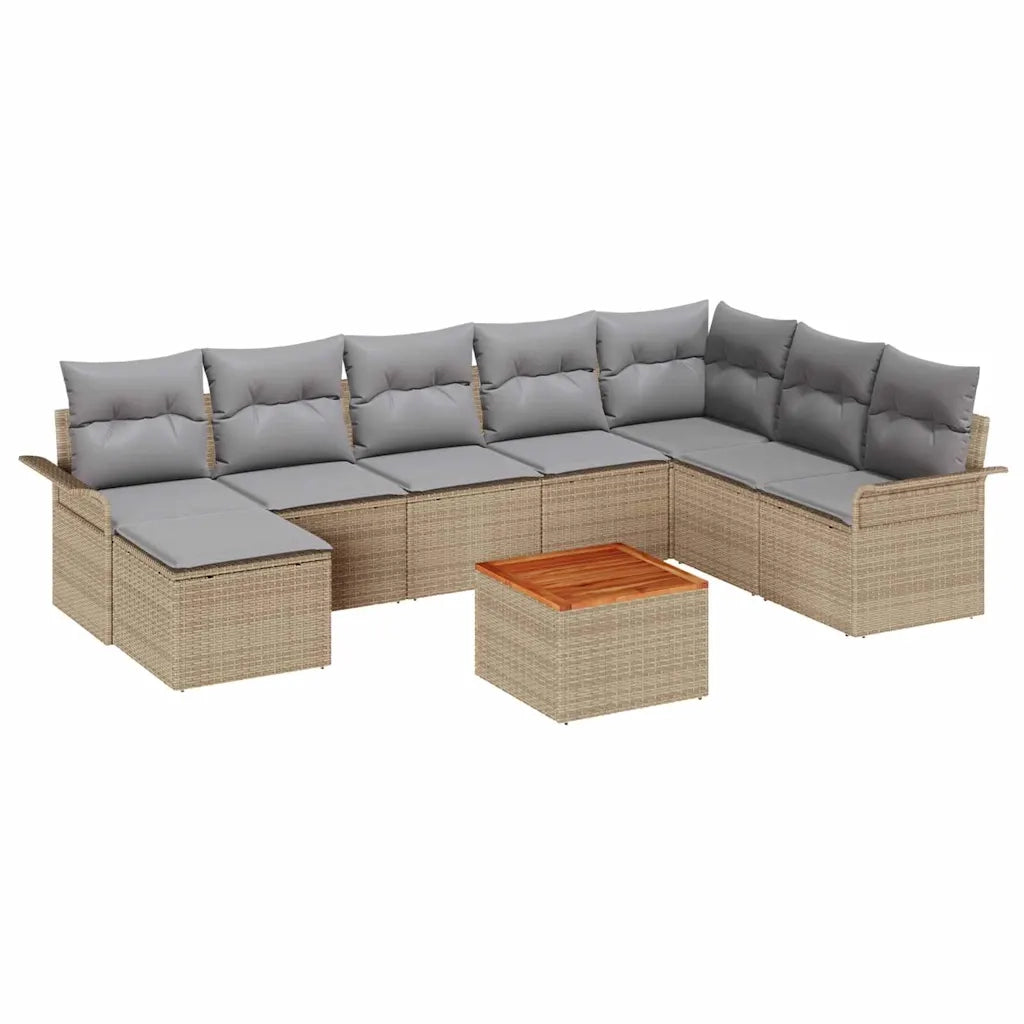 Set Divano da Giardino con cuscino 9 pcs Beige polyrattan