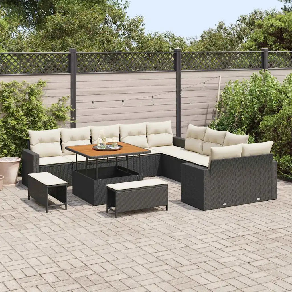 Set Divano da Giardino 17 pcs Nero e Crema polyrattan 3363615