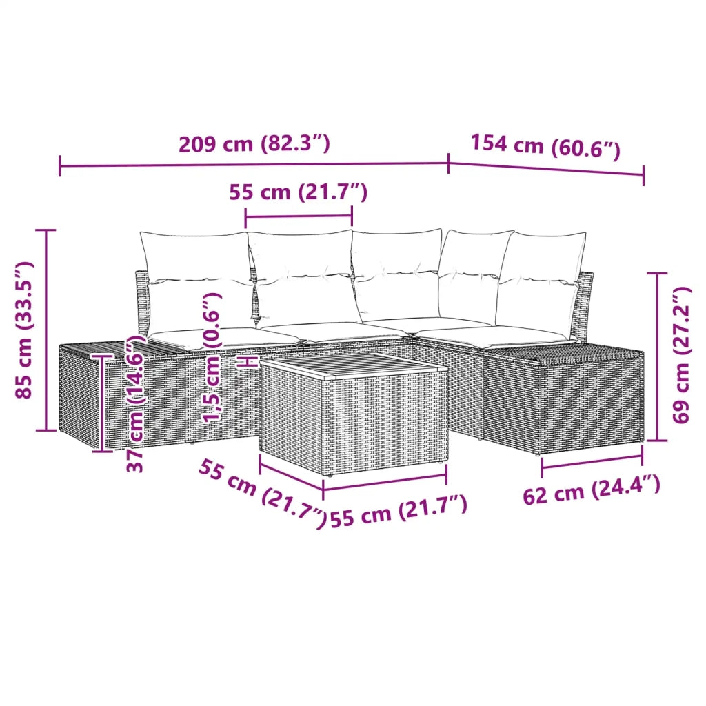 Set Divano da Giardino 5 pz Nero polyrattan 3347956