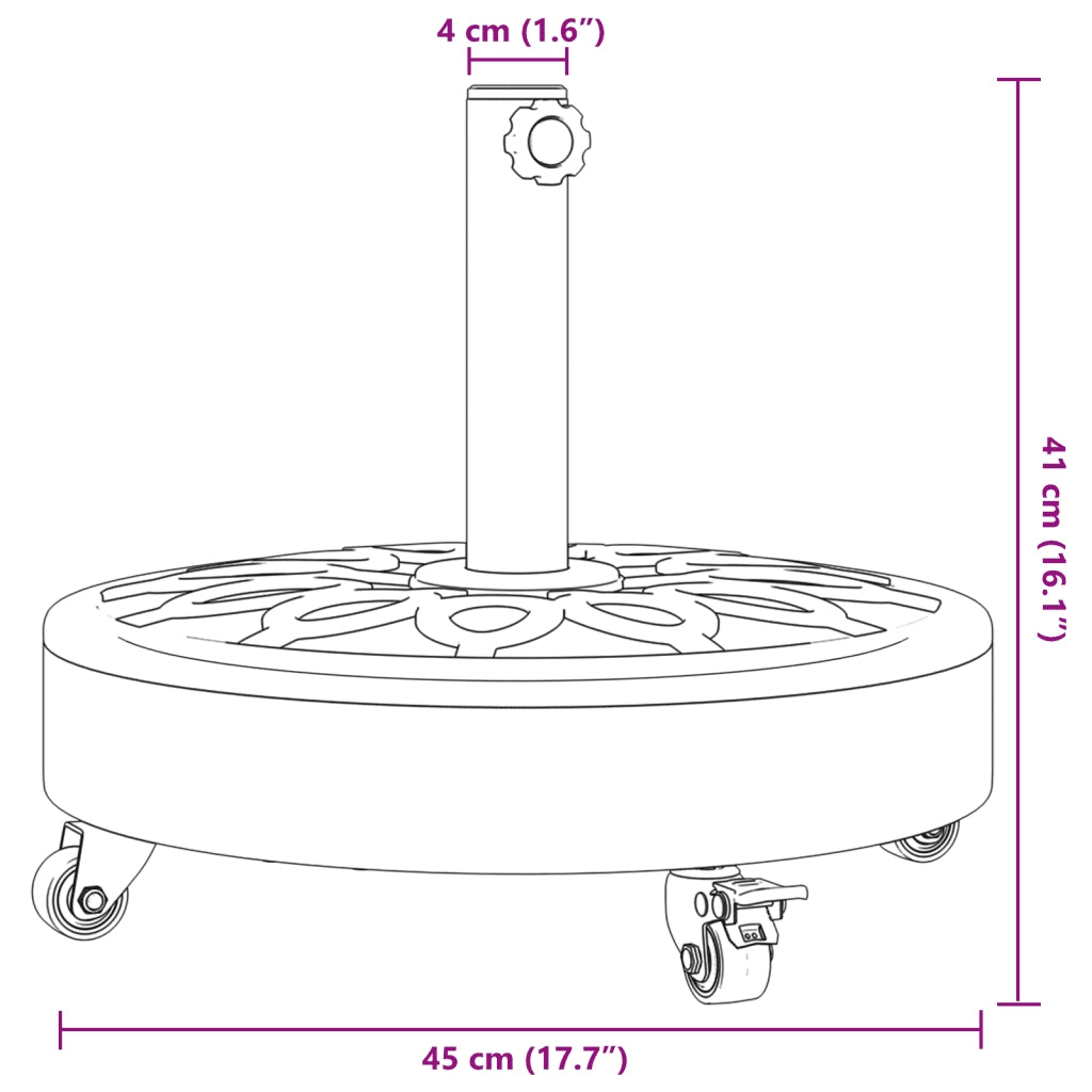 Base per ombrellone-Supporto per ombrellone con Ruote per Pali ?38/48 mm 27 kg Rotonda 797047