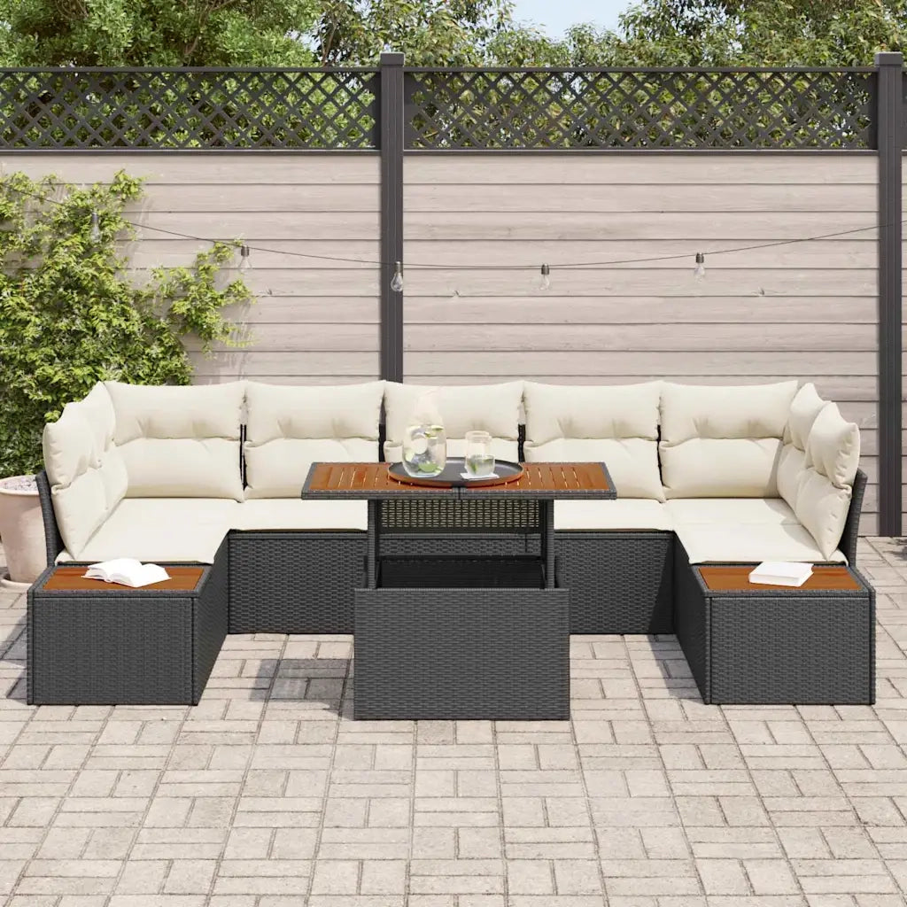 Set da Pranzo per Giardino con cuscino 8 pcs Nero e Beige