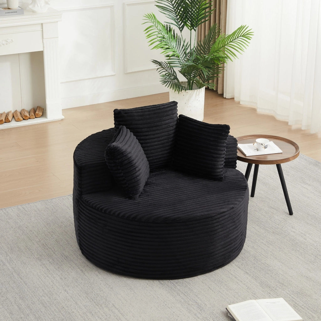 Poltrona a sacco, poltrona con braccioli, diametro 110 cm, velluto a coste, 3 cuscini, nero (non richiede assemblaggio)