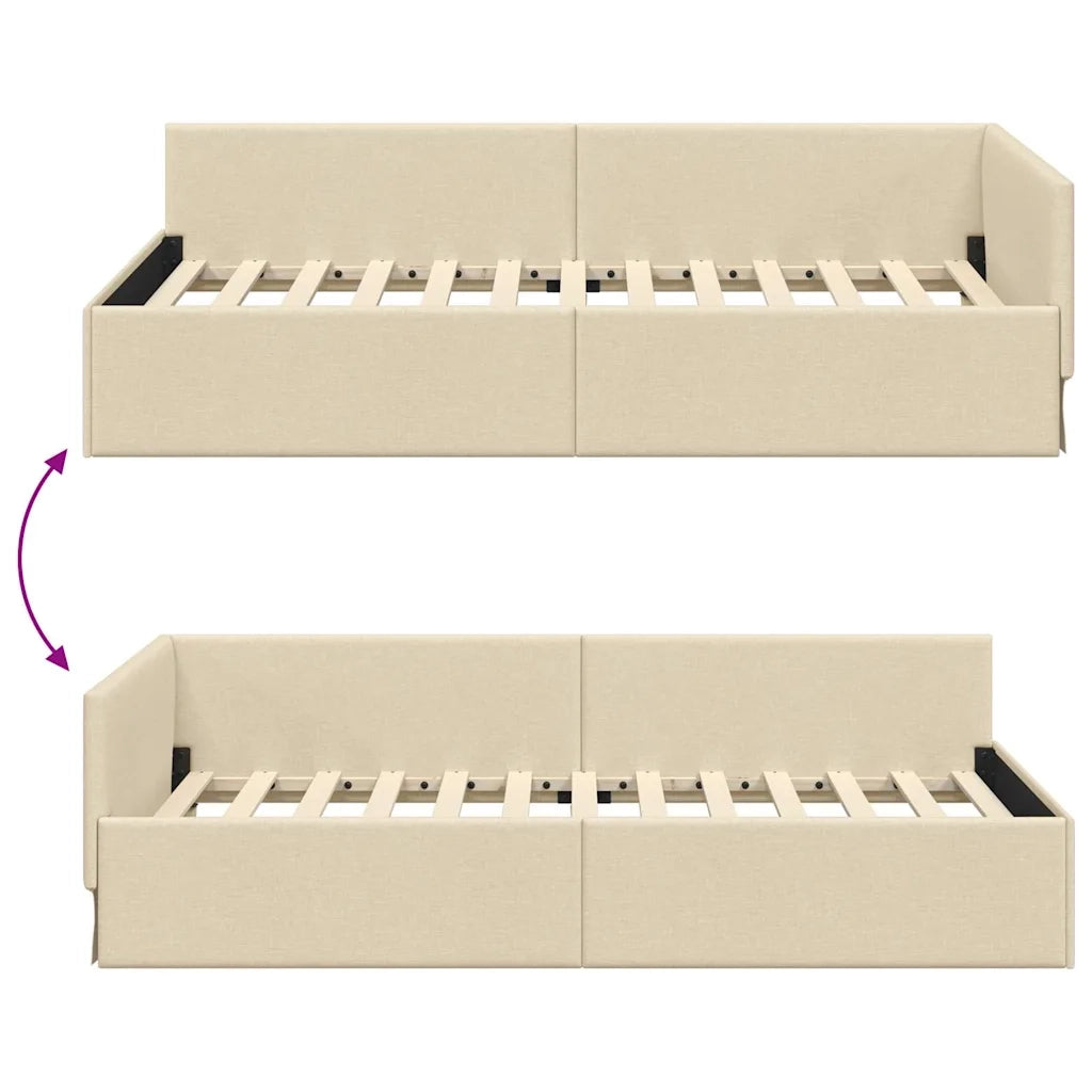 Letto singolo | Letto per adulti | Cornice del letto ad angolo Crema 80 cm x 200 cm Tessuto