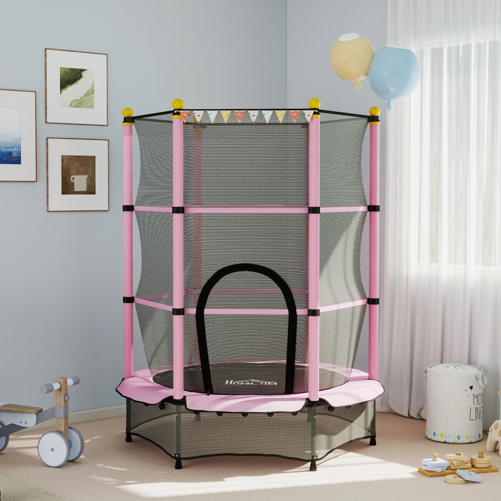 Tappeto Elastico per Bambini con Rete di Sicurezza ¨C Minimal ¨C Rosa, ?140x190 cm