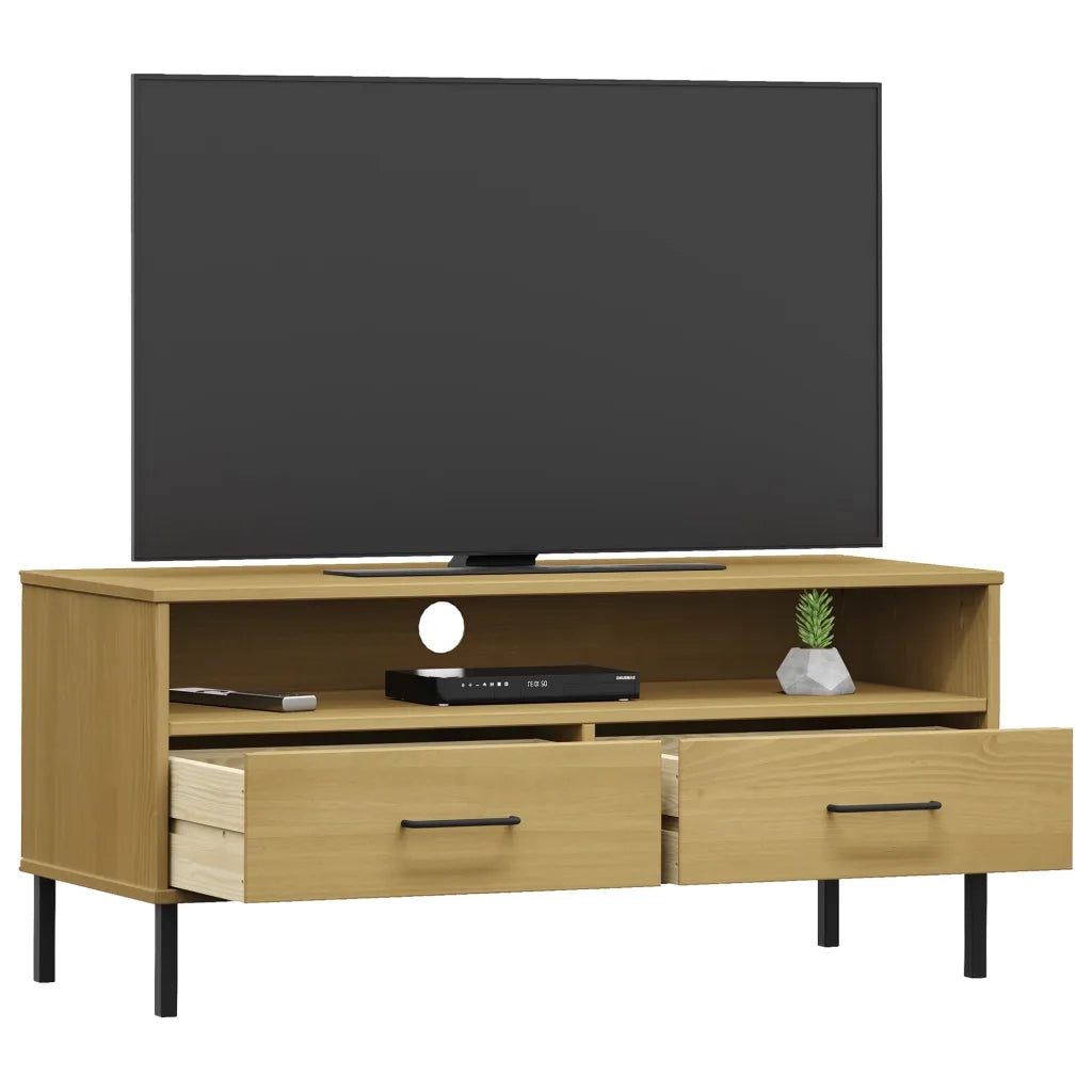 Mobile TV | Armadietto TV | Mobile Porta TV con Gambe Metallo Marrone Legno Massello di Pino OSLO