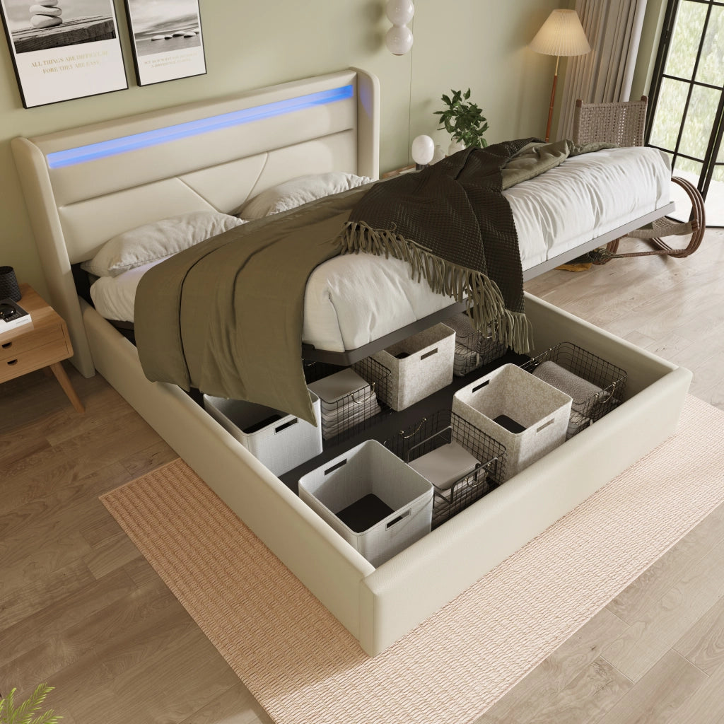 LETTO Contenitore 140x200 cm PU bianco con LED