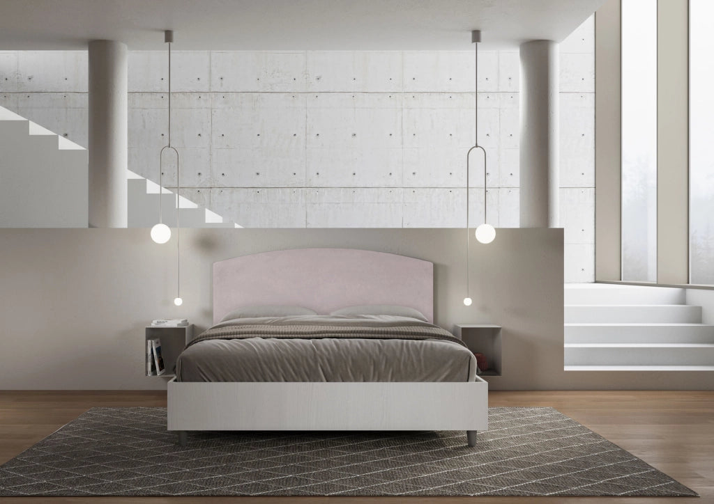 BS COM Letto matrimoniale senza rete 160x190 bianco frassino testata microfibra glicine