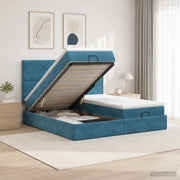 Letto ottomano con materasso 2 pz Blu Scuro Velluto 3457942