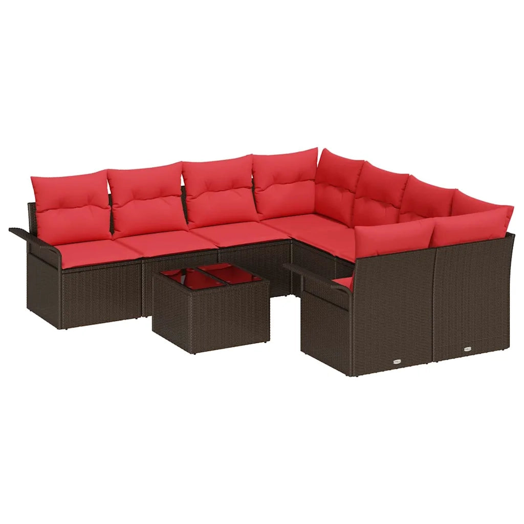 Set Divano da Giardino 9 pcs Beige e Rosso polyrattan 3353973