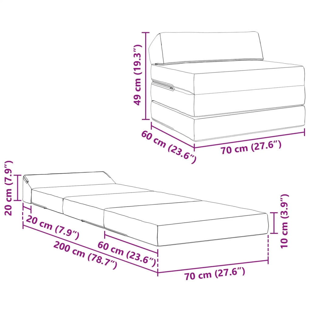 Divano Letto Pieghevole Grigio Chiaro 200 x 70 x 10 cm 900029