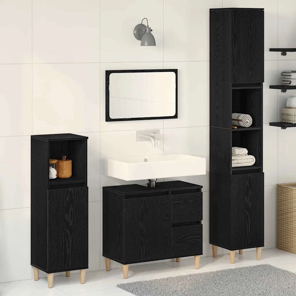 Set di mobili per il Bagno | Armadio da bagno Montaggio a parete 3 pz Rovere Nero