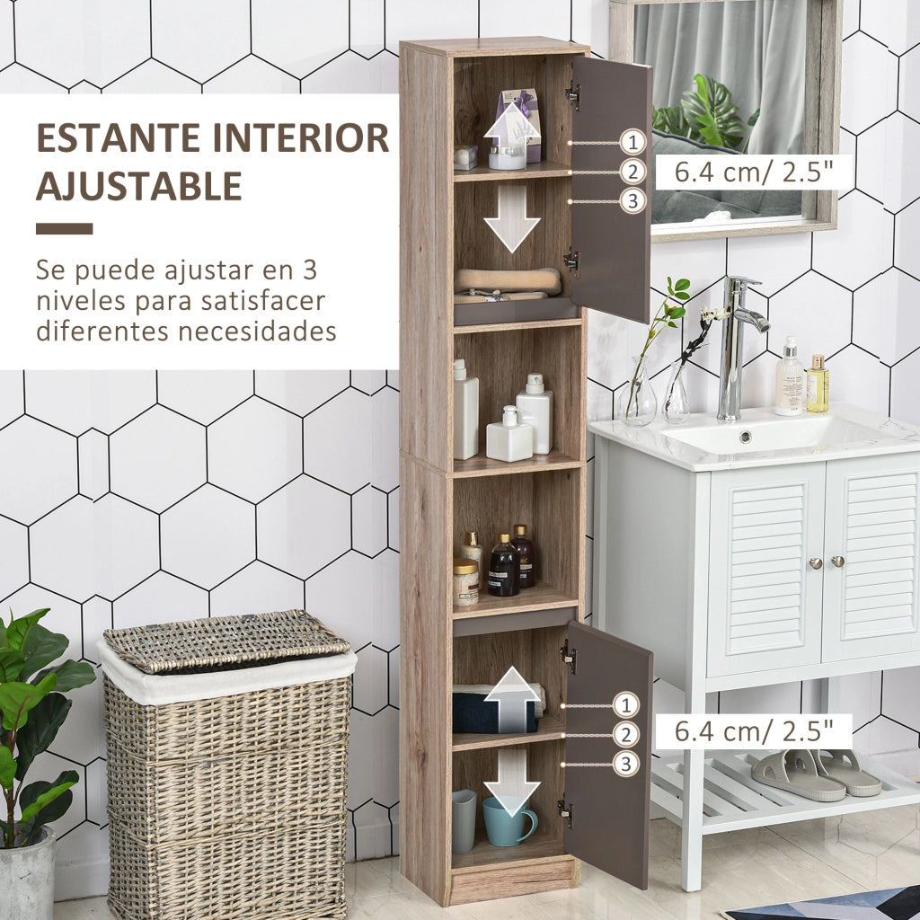 Colonna Bagno Stretto con Ante e Ripiani Aperti ¨C Zephmum ¨C 30x24x170 cm Rovere Grigio