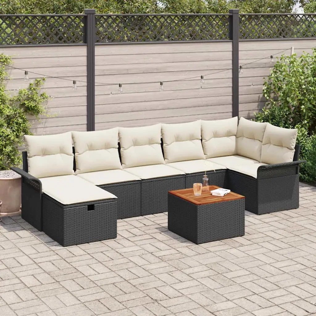 Set Divano da Giardino con cuscino 8 pcs Nero polyrattan