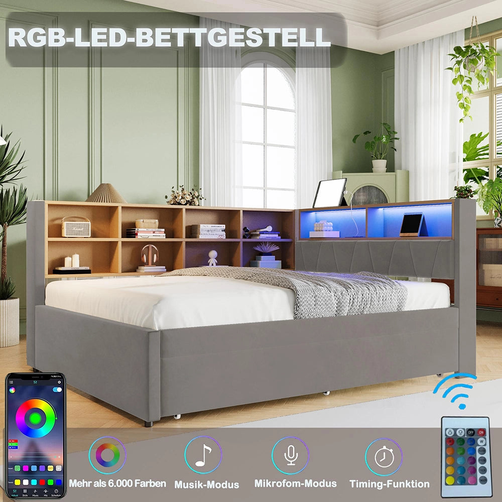 Divano letto - Xylo - 140x200 cm letto nascosto USB grigio scuro