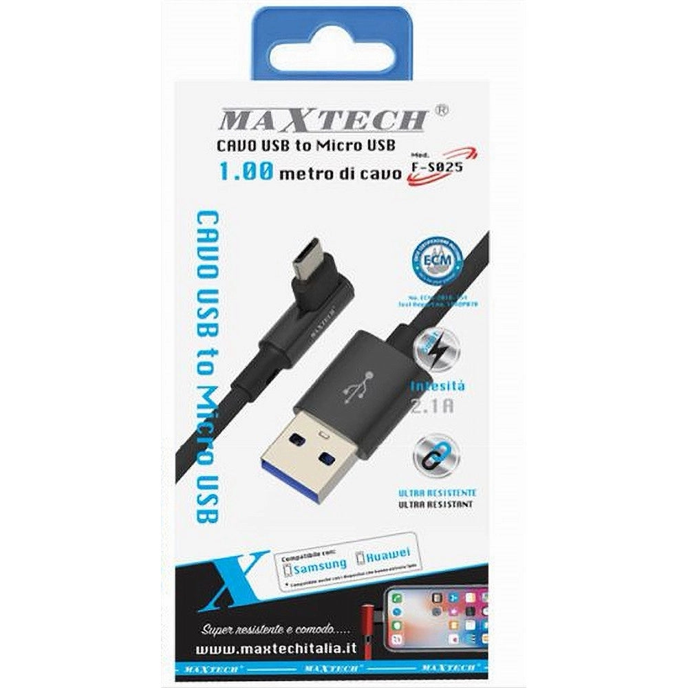 Trade Shop - Cavo Ricarica Micro Usb 90° Per Smartphone Cavetto Dati 1 Mt F-s025 Maxtech -
