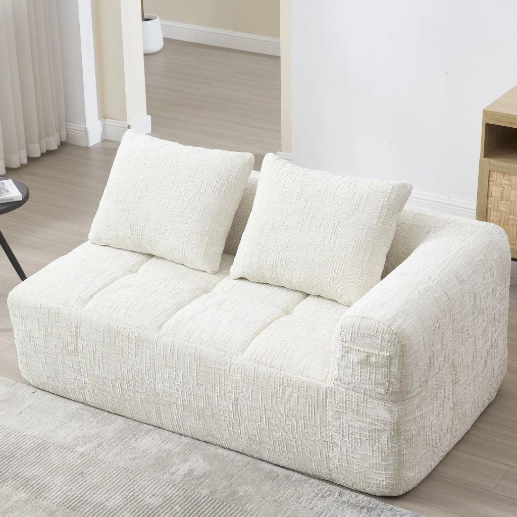 Divano 2 Posti con Cuscini e Tasche Laterali ¨C MINIMAL ¨C Beige, Tessuto Morbido