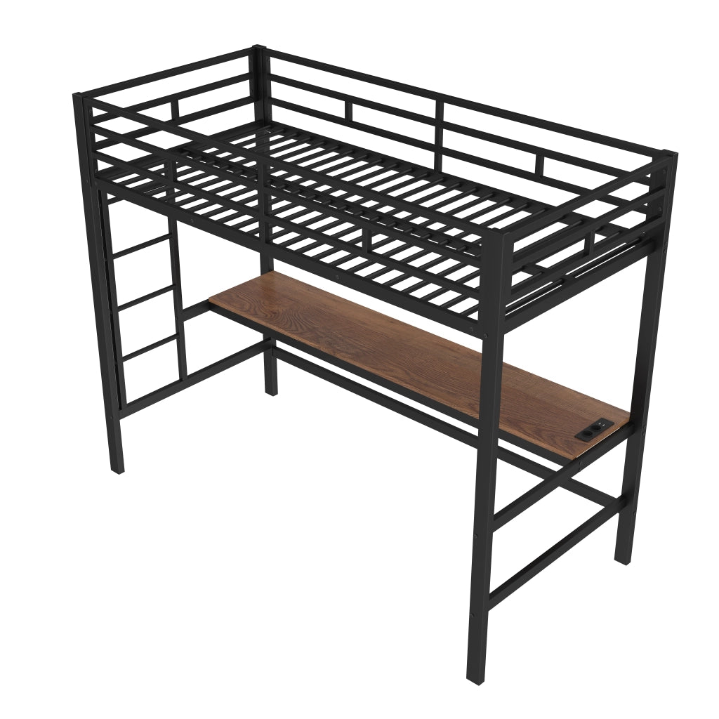 Letto a Soppalco con LED e USB ¨C MINIMAL ¨C Metallo Nero 90x200 cm