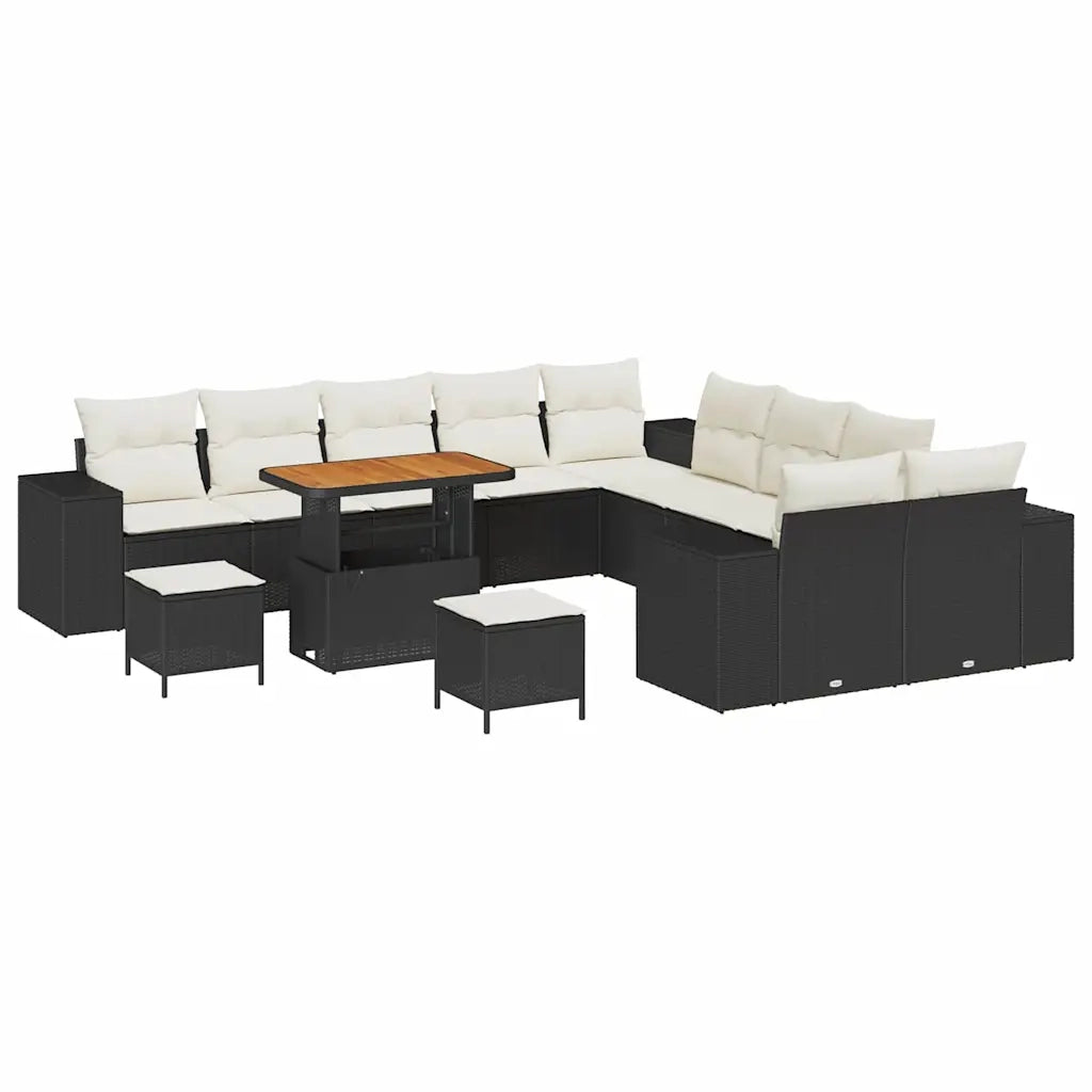 Set Divano da Giardino con cuscino 13 pcs Nero polyrattan