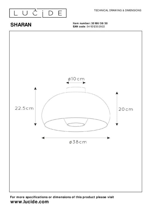 Plafoniera rotonda nera oro 38cm Sharan Lucide E27 60W