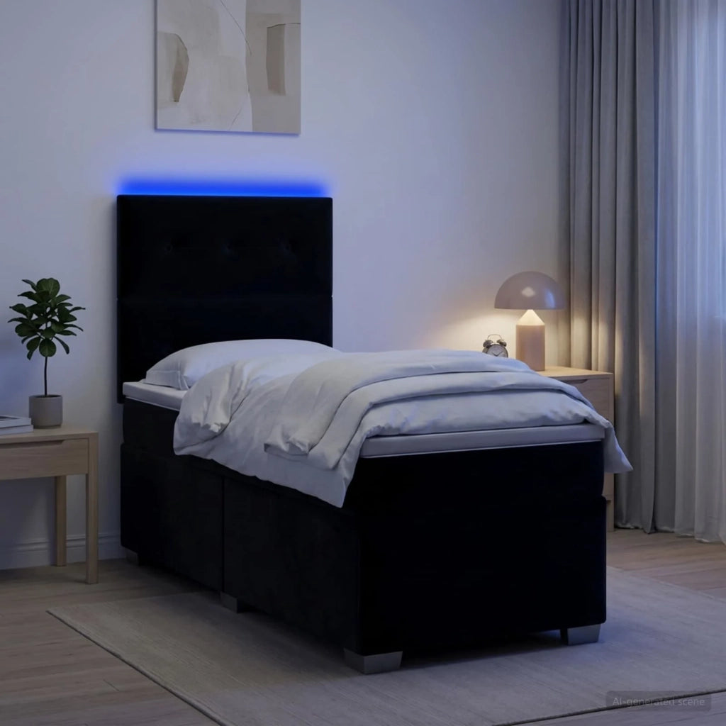 Letto box spring con materasso Nero 100 x 200 cm Velluto 3455050