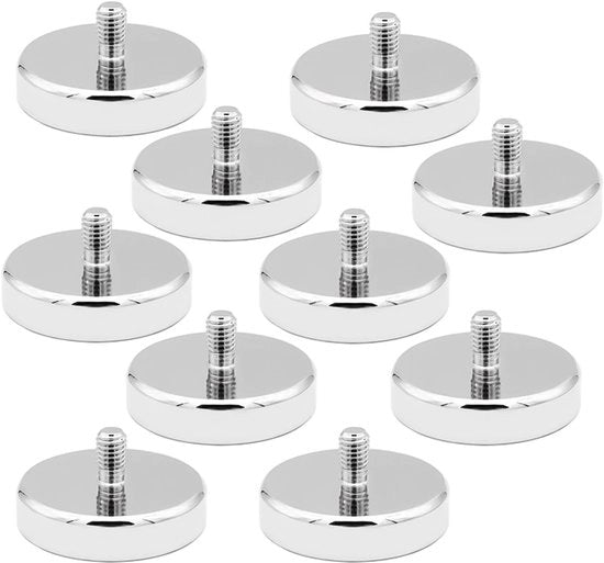 10 x magneti neodimio Ø 25 mm con avvito M5, 20 kg di forza di attrazione sistemi magnetici, magneti neodimio rotondi con avvito per occhi di viti o ganci