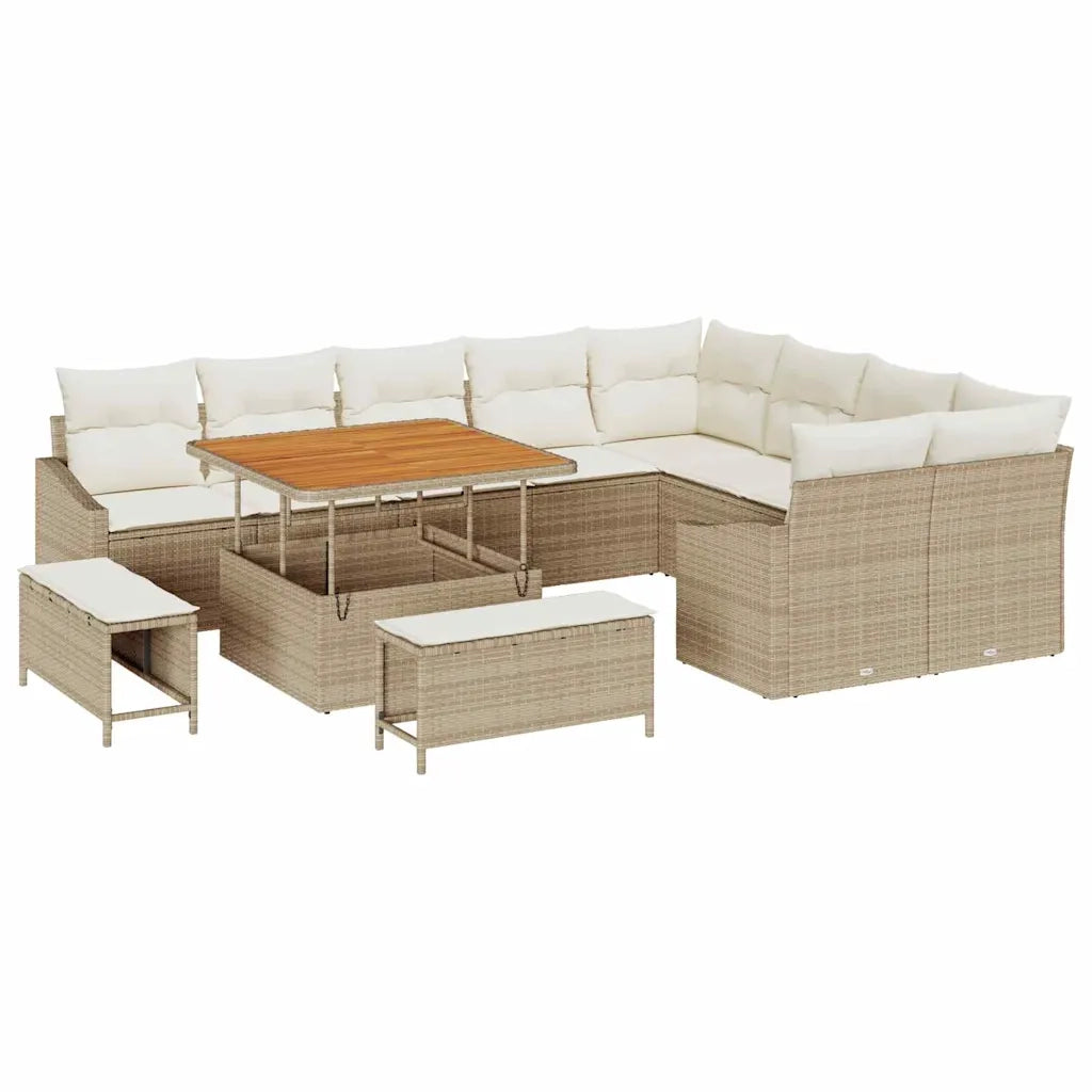 Set Divano da Giardino con cuscino 12 pcs Beige polyrattan 3362686