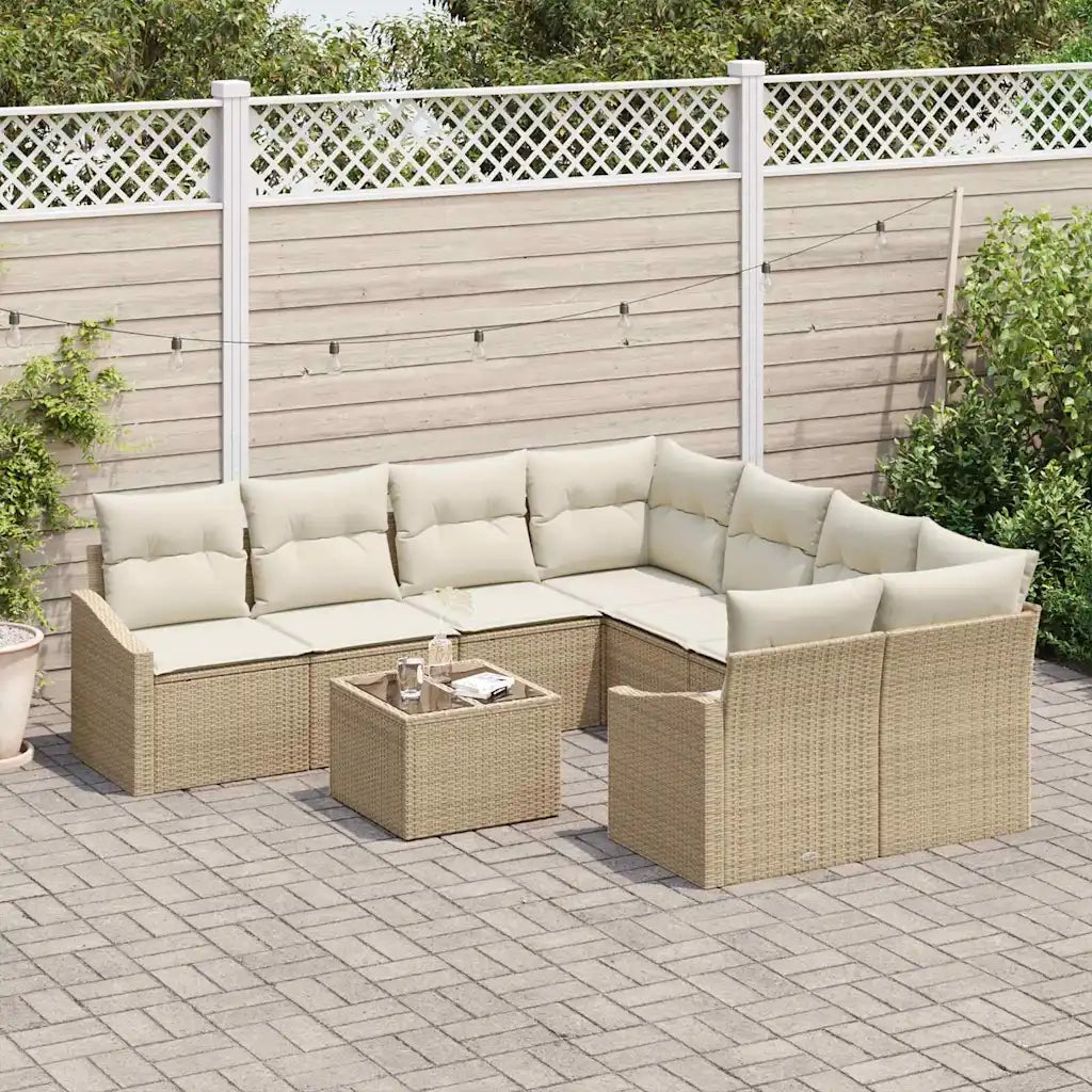 Set di divani con cuscino 9 pcs Beige e Crema polyrattan 3346661