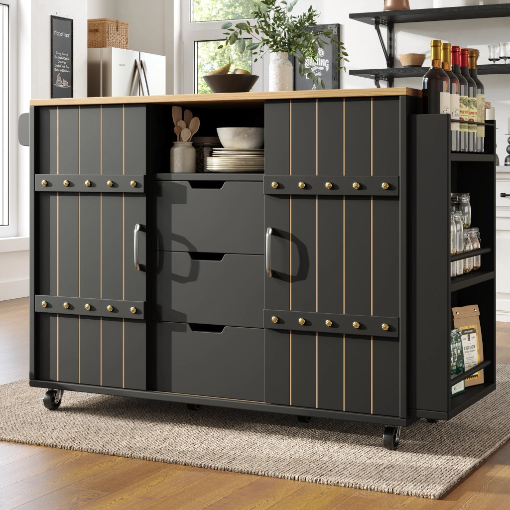 Carrello da Cucina con Cassetti e Ante Scorrevoli ¨C MINIMAL ¨C Nero