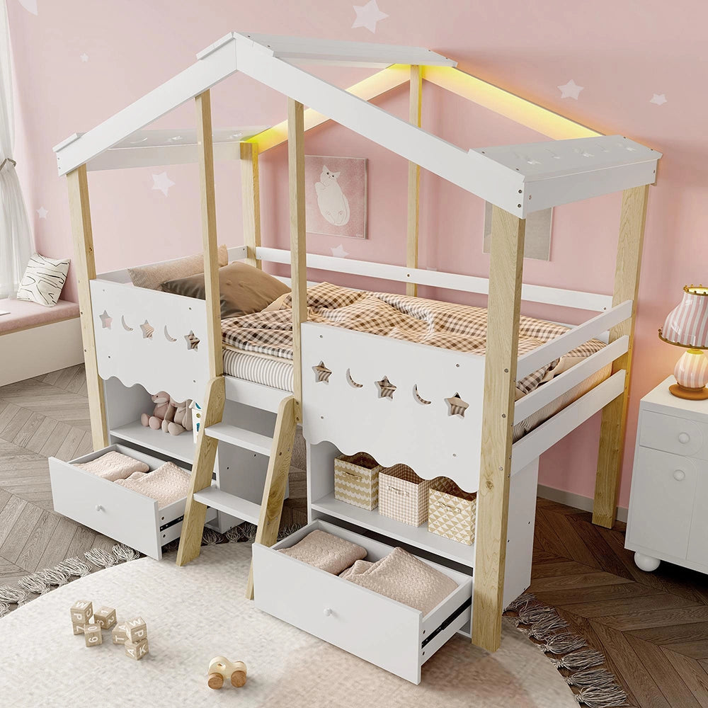 Letto mezzano - Xylo - 90x200 cm a casetta LED
