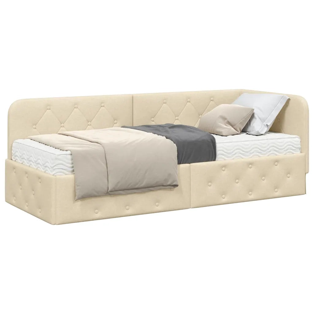 Cornice del letto ad angolo Crema 80 x 200 cm Tessuto